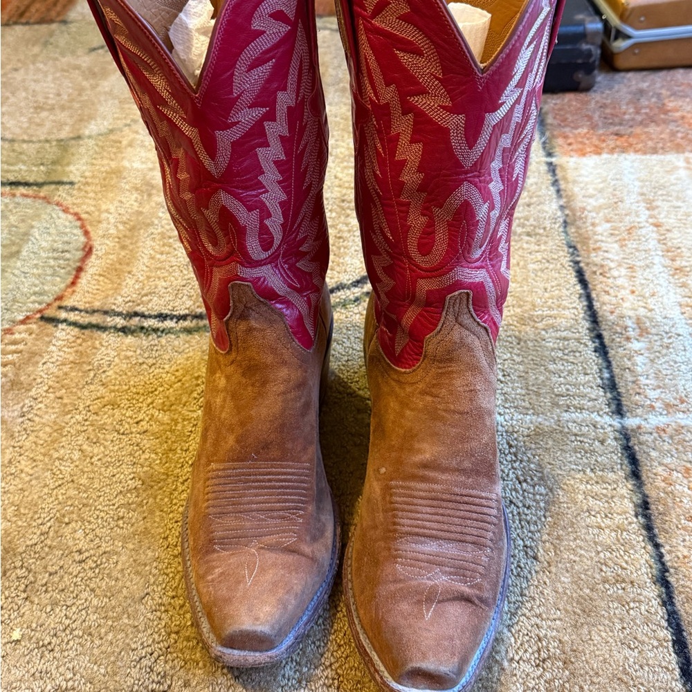 Lucchese Handmade classics Red and Tan Suede Bottom Cowboy Boots Size 9.5 B